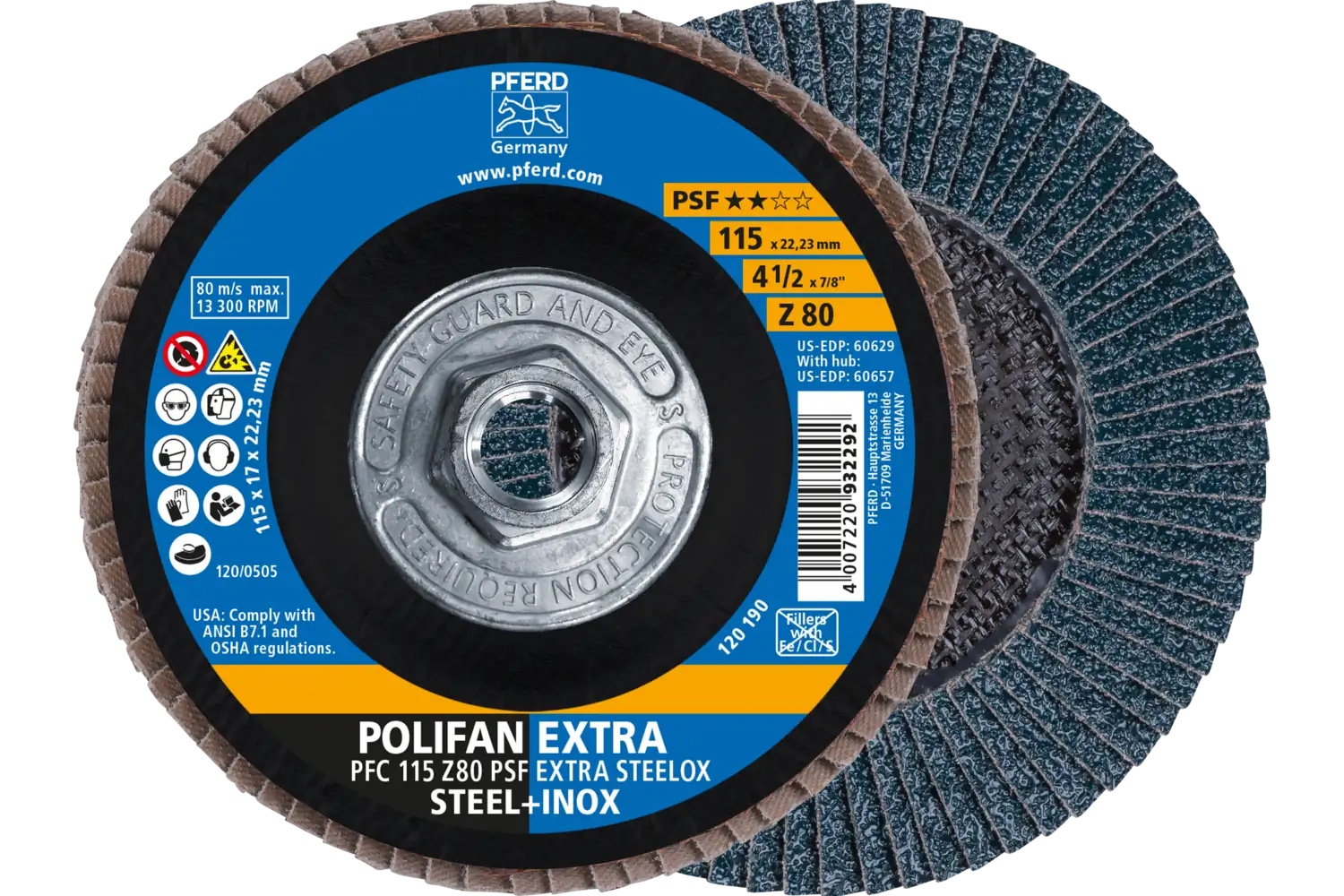 Picture of Pferd Flap Disc, 4-1/2" x 5/8-11, Z PSF Extra Steelox, 80 Grit, T29, Conical, Zirconia